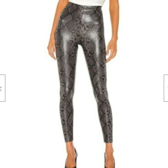 7 FOR ALL MANKIND Faux Leather Snakeskin Print Leggings In Black/ Gray - Picture 1 of 9